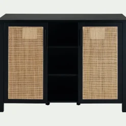 Meuble Sous Vasque*alinea Meuble sous-vasque double en bois de cèdre et 2 portes en cannage - L120cm Noir