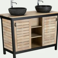 Meuble Sous Vasque*alinea Meuble sous-vasque double 2 portes en acacia massif - L120cm Bois foncé