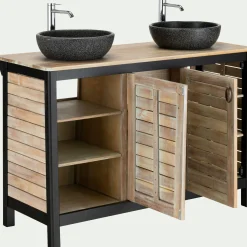 Meuble Sous Vasque*alinea Meuble sous-vasque double 2 portes en acacia massif - L120cm Bois foncé