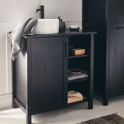 Meuble Sous Vasque*alinea Meuble sous-vasque simple et 1 porte en bois de cèdre - L80cm Noir