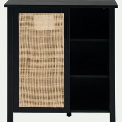 Meuble Sous Vasque*alinea Meuble sous-vasque simple en bois de cèdre et 1 porte en cannage - L80cm Noir