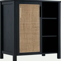Meuble Sous Vasque*alinea Meuble sous-vasque simple en bois de cèdre et 1 porte en cannage - L80cm Noir