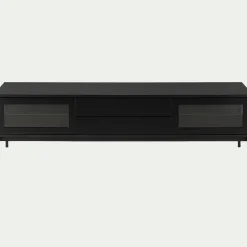 Meuble Tv*alinea Meuble tv 4 portes en bois et verre - L180xl42xH51cm Noir