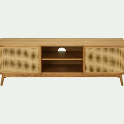 Meuble Tv*alinea Meuble tv 2 portes en bois et cannage L160cm - Bois clair