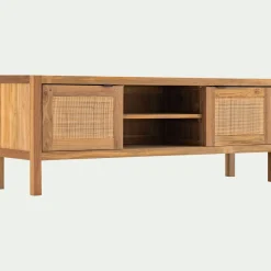 Meuble Tv*alinea Meuble tv 2 portes en teck recyclé et cannage L150cm - Bois clair