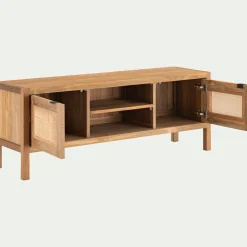 Meuble Tv*alinea Meuble tv 2 portes en teck recyclé et cannage L150cm - Bois clair