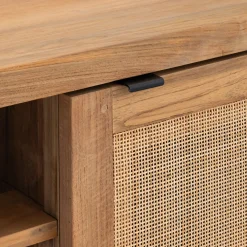 Meuble Tv*alinea Meuble tv 2 portes en teck recyclé et cannage L150cm - Bois clair