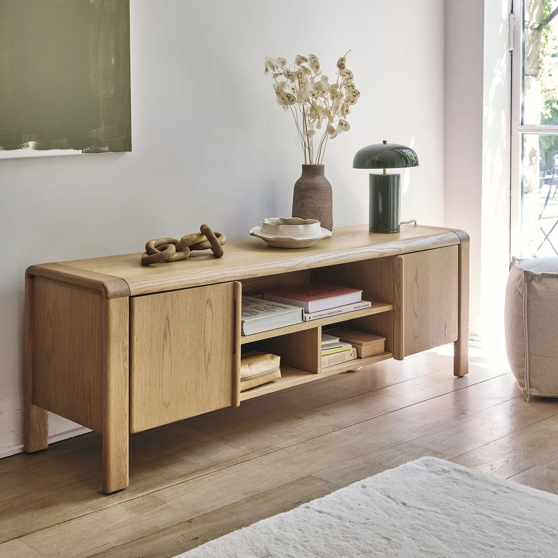 Meuble Tv*alinea Meuble TV en chêne massif 2 portes - Bois clair