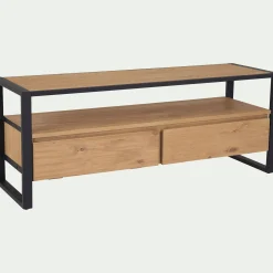 Meuble Tv*alinea Meuble TV en pin massif et métal L130cm - Bois clair