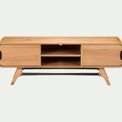 Meuble Tv*alinea Meuble TV plaqué chêne avec piétement en métal - L165xH58cm Bois clair