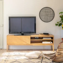 Meuble Tv*alinea Meuble TV plaqué chêne avec porte coulissante L176cm Bois clair