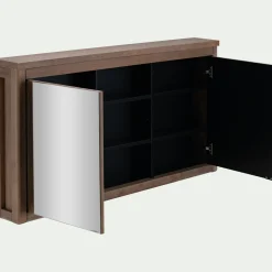 Miroir De Salle De Bain*alinea Miroir double avec rangement en pin placage eucalyptus L120xl42cm - Bois foncé