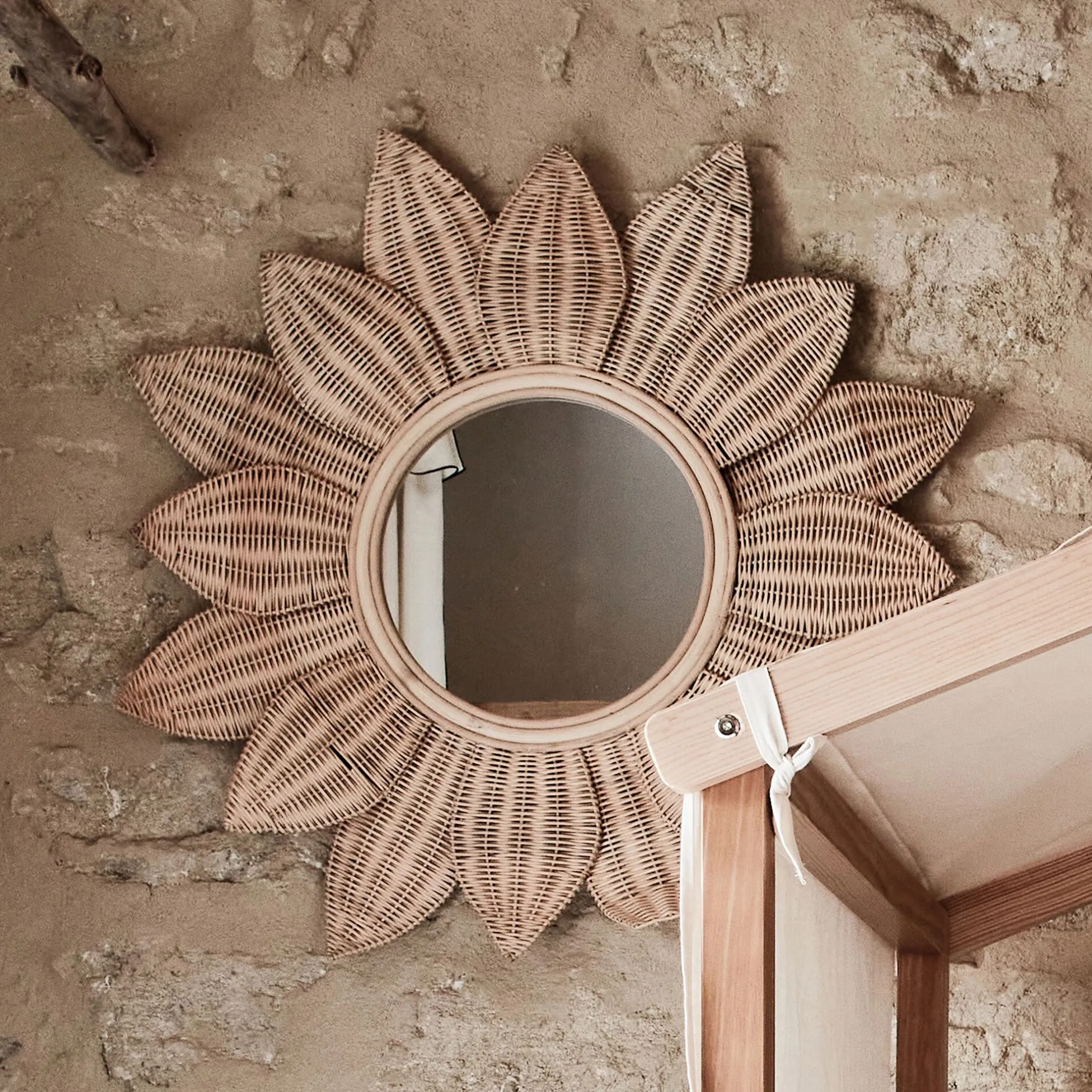 Matelas Enfant|Déco Murale*alinea Miroir fleur en rotin - d80cm Naturel