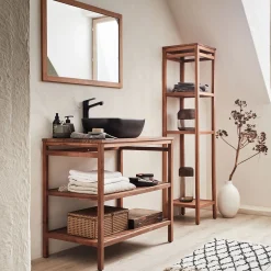 Miroir De Salle De Bain*alinea Miroir rectangulaire de salle de bain en acacia - 88cm Bois foncé