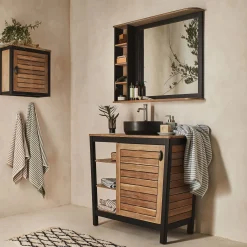 Miroir De Salle De Bain*alinea Miroir rectangulaire de salle de bain en acacia massif - L90cm Bois foncé