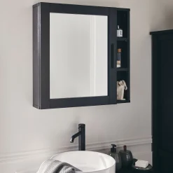 Miroir De Salle De Bain*alinea Miroir rectangulaire de salle de bain en bois de cèdre - L61,5cm Noir