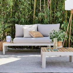 Fauteuil De Jardin|Salon De Jardin Modulable*alinea Méridienne de jardin modulable en teck - ( 2 places) Beige