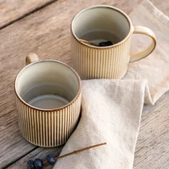 Vaisselle Petit Déjeuner|Tasse Et Mug*alinea Mug strié en grès 40cl - Beige