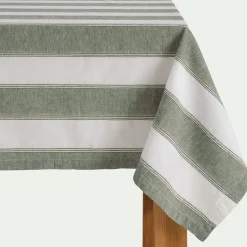 Nappe*alinea Nappe à rayures vertes en lin et coton 150x250cm - Blanc