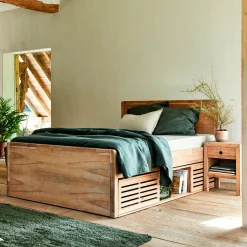 Tiroir Et Bout De Lit*alinea Niches de rangement en acacia massif pour lit Gaia - Bois clair