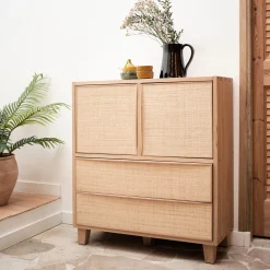 Rangement À Composer|Buffet*alinea Petit buffet en bois de chêne avec portes et tiroirs en raphia - Bois clair