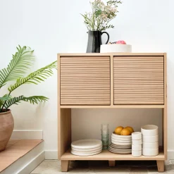 Rangement À Composer|Buffet*alinea Petit buffet en bois de chêne avec portes striées - Bois clair