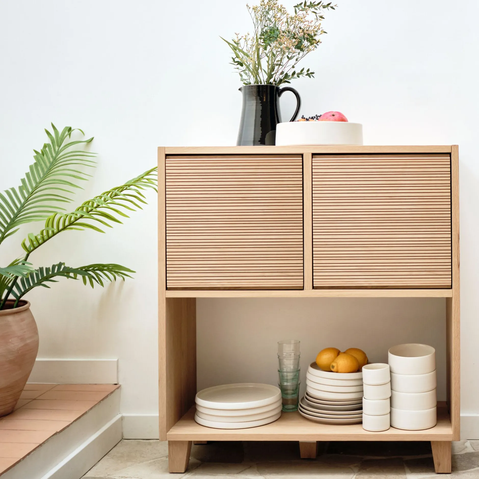 Rangement À Composer|Buffet*alinea Petit buffet en bois de chêne avec portes striées - Bois clair