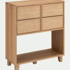 Rangement À Composer|Buffet*alinea Petit buffet en bois de chêne avec 4 tiroirs en raphia - Bois clair
