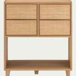 Rangement À Composer|Buffet*alinea Petit buffet en bois de chêne avec 4 tiroirs en raphia - Bois clair