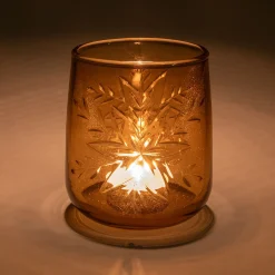 Bougie Et Photophore De Noël*alinea Photophore en verre motif flocons D9xH9cm - orange