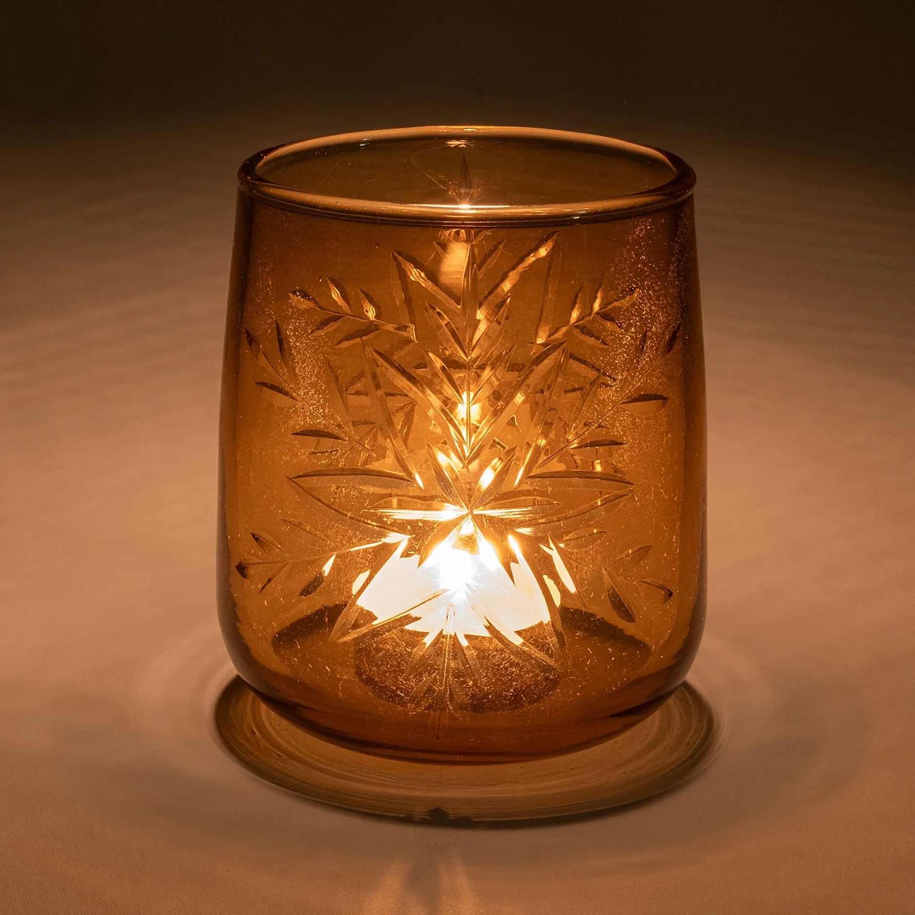 Bougie Et Photophore De Noël*alinea Photophore en verre motif flocons D9xH9cm - orange