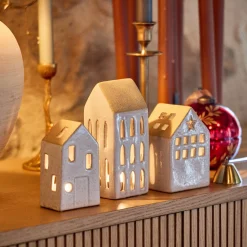 Décoration De La Table De Noël|Bougie Et Photophore De Noël*alinea Photophore maisonnette de Noël en dolomite H10,6cm - Gris