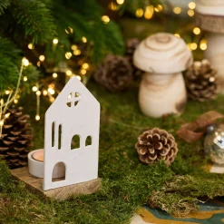 Décoration De La Table De Noël|Bougie Et Photophore De Noël*alinea Photophore maisonnette en aluminium H14,5cm - Blanc