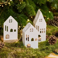 Décoration De La Table De Noël|Bougie Et Photophore De Noël*alinea Photophore maisonnette en aluminium H17,3cm - Blanc