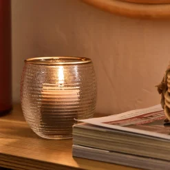 Photophore|Décoration De La Table De Noël*alinea Photophore strié en verre D9cm - Transparent