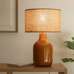 Lampe De Chevet|Lampe De Bureau*alinea Pied de lampe électrifié en grès D15,5cm - miel Jaune