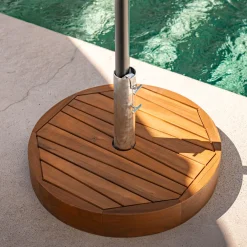 Pieds De Parasol*alinea Pied de parasol rond en acacia 27kg - naturel