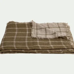 Plaid*alinea Plaid à carreaux en lin lavé 130x170cm - Vert