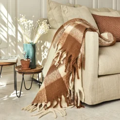 Plaid*alinea Plaid à carreaux synthétique 130x170cm - et blanc Marron