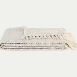 Plaid*alinea Plaid à frange en tissu effet crocheté - écru 130x170cm Blanc