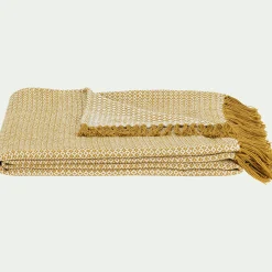 Plaid*alinea Plaid à franges et motifs en coton - argan 130x170cm Jaune