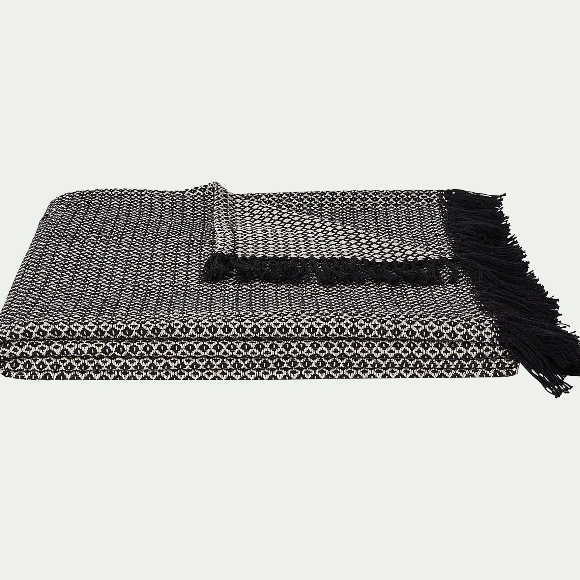 Plaid*alinea Plaid à franges et motifs en coton - 130x170cm Noir