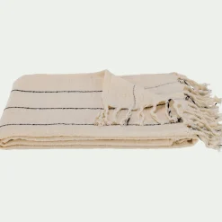 Plaid*alinea Plaid en coton à rayures finition franges 130x170cm - Blanc