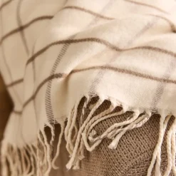 Plaid*alinea Plaid en coton et laine motif tartan finition franges 130x170cm - écru Blanc