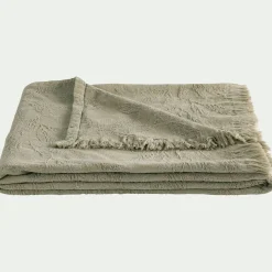 Plaid*alinea Plaid en coton motif végétal finition franges 130x170cm - Vert