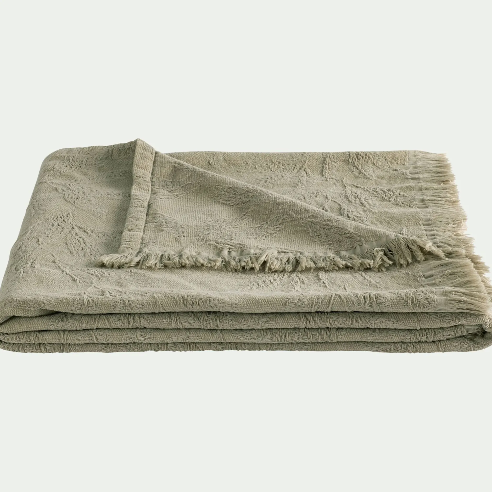 Plaid*alinea Plaid en coton motif végétal finition franges 130x170cm - Vert