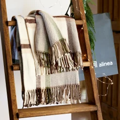 Plaid*alinea Plaid en laine et coton à carreaux finition franges 170x127cm - Marron