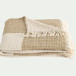 Plaid*alinea Plaid gaufré à carreaux en lin et coton 130x170cm - mousse Vert