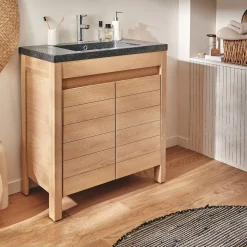 Vasque Salle De Bain|Rangement De Salle De Bain*alinea Plan vasque en pierre reconstituée L80cm Noir