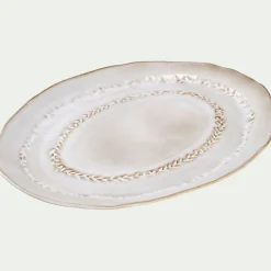 Plat De Service Et Saladier|Assiette De Noël*alinea Plat de présentation ovale à motif végétal en grès L40cm - alpilles Beige